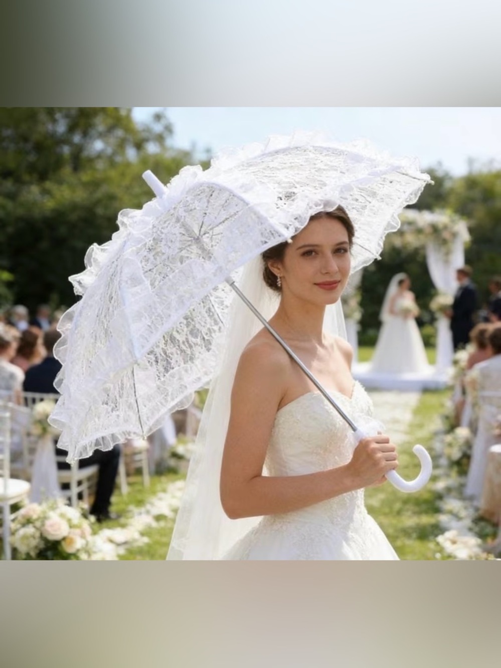 White Lace Bridal Parasol - Elegant Wedding Accessory